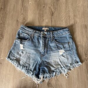 Agolde Light Blue Frayed Jean Shorts
